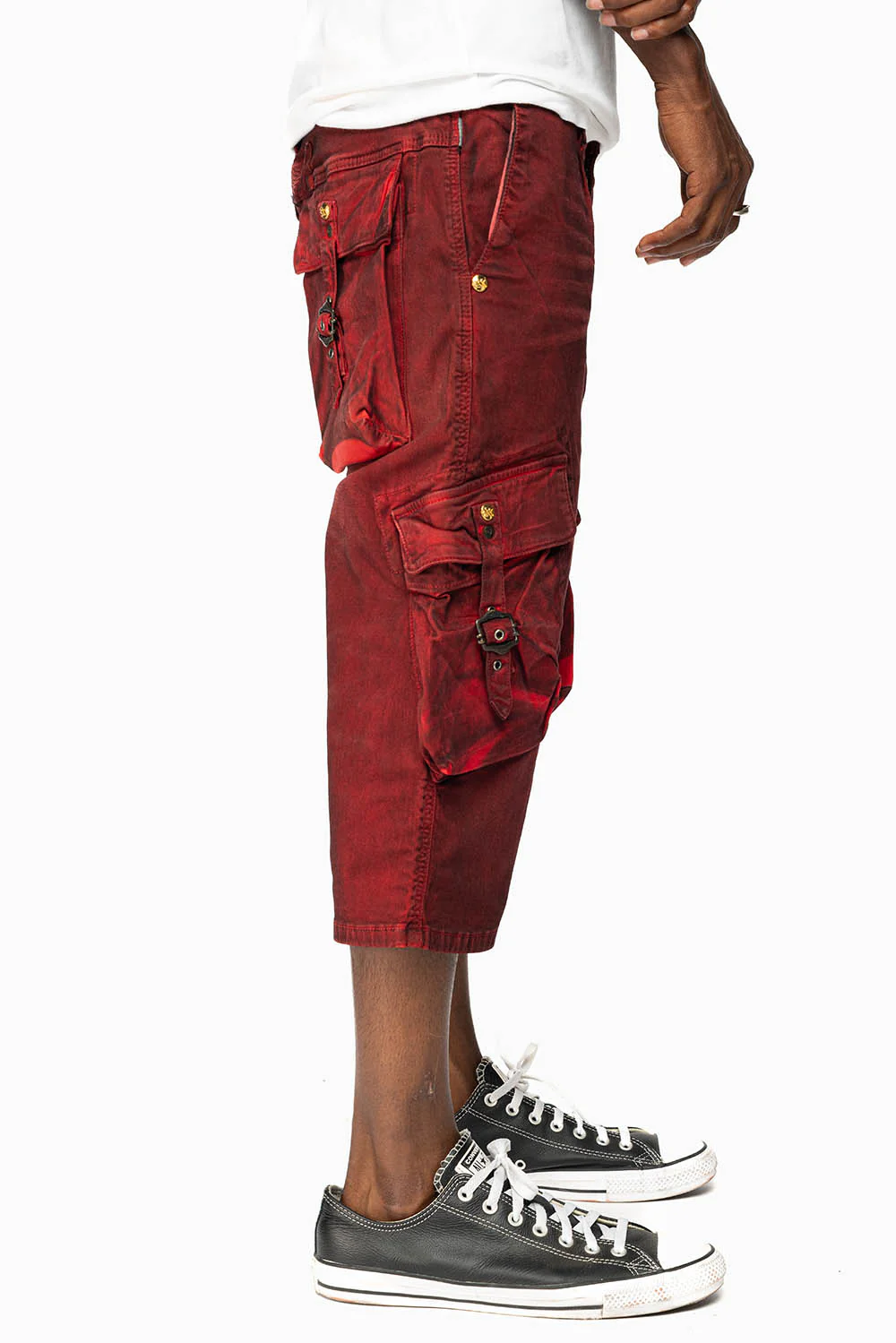 MENS MILITARY CARGO SHORTS IN DUSTY RED - Image 3