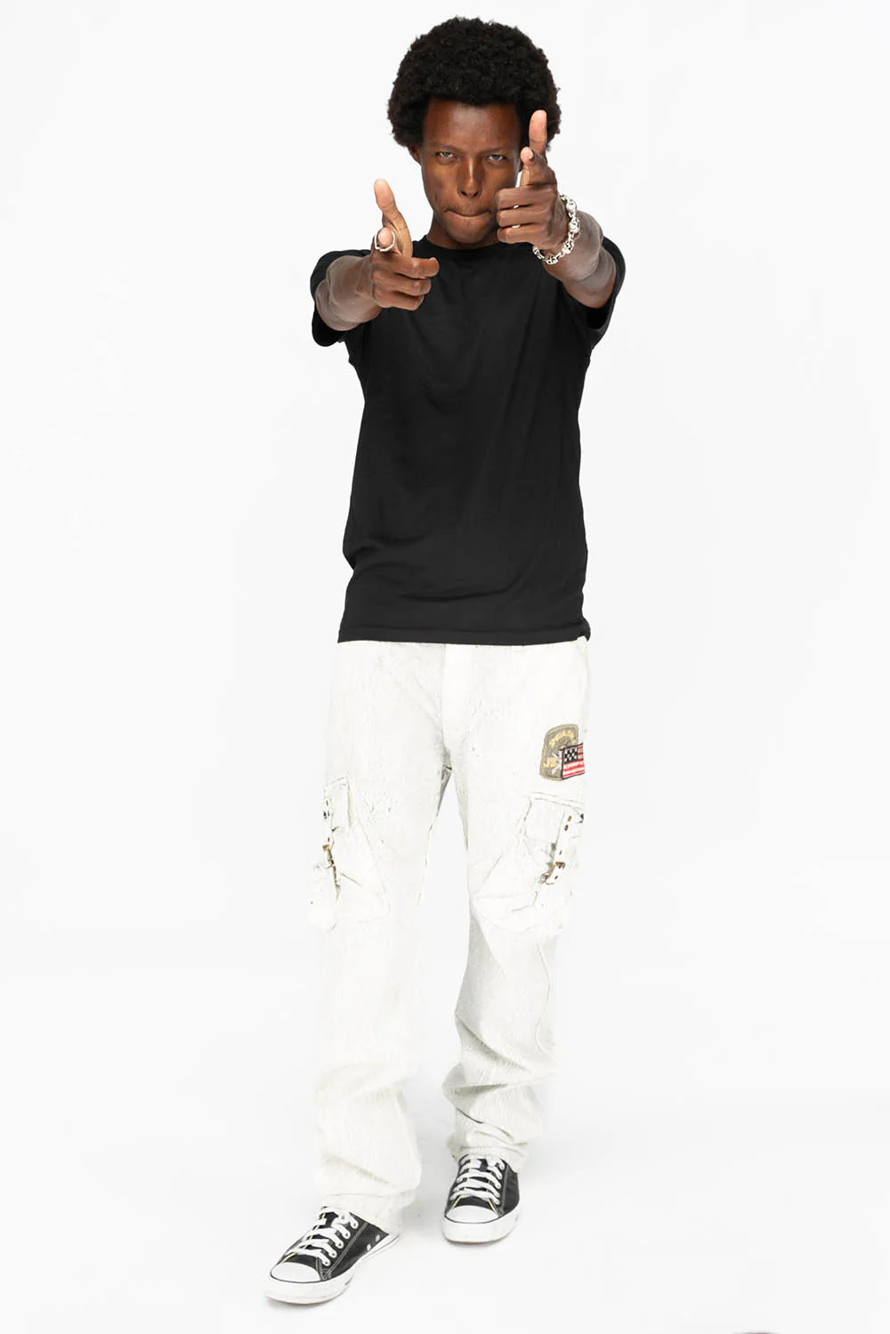 MENS MILITARY STYLE CARGO PANTS IN CRACKLE WHITE DYE WITH PATCH - Image 6