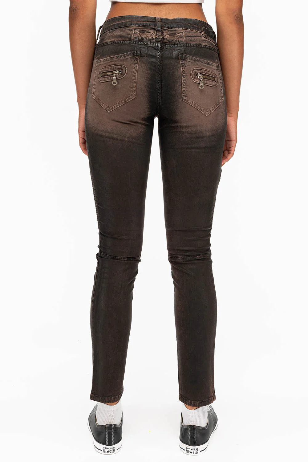 ROBIN'S WOMENS SKINNY BIKER JEANS MOTO IN TOFFE IRENE BLACK - Image 3
