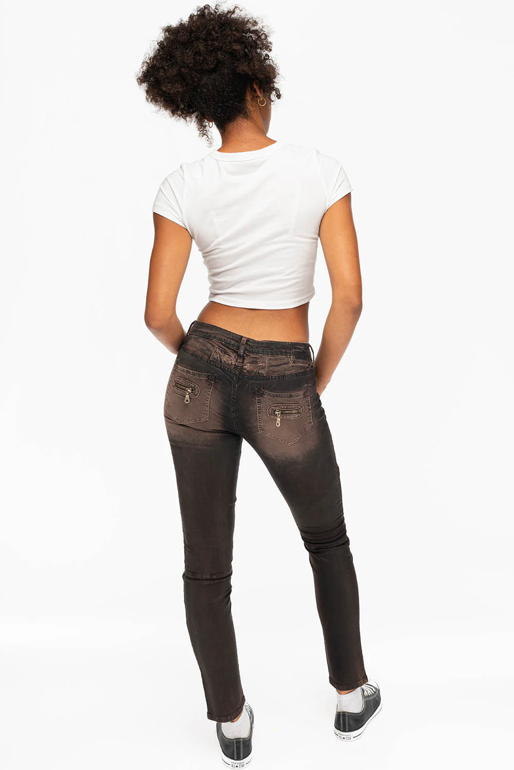 ROBIN'S WOMENS SKINNY BIKER JEANS MOTO IN TOFFE IRENE BLACK - Image 6