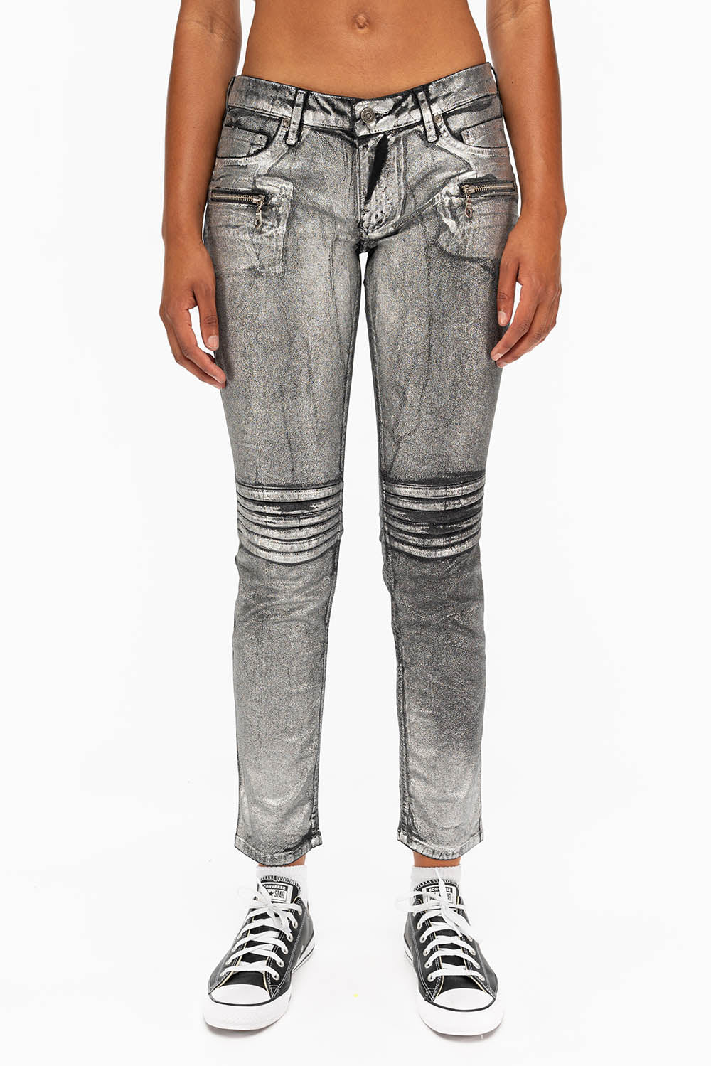 ROBIN'S BIKER WOMENS JEANS IN DECAL SILVER - Image 2