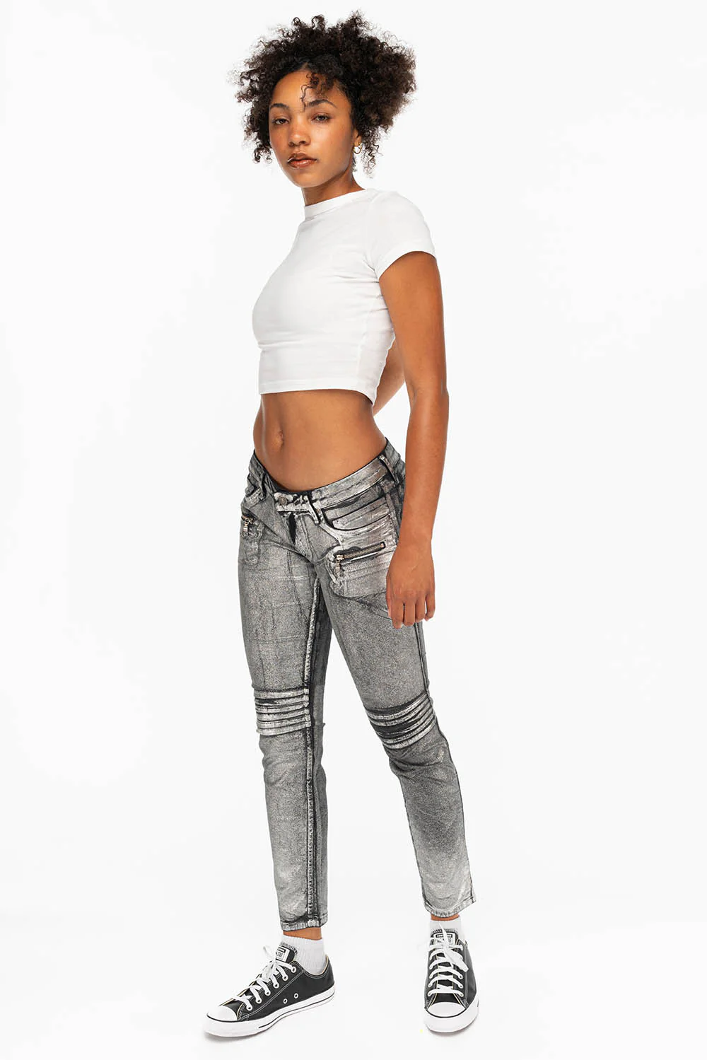 ROBIN'S BIKER WOMENS JEANS IN DECAL SILVER - Image 5
