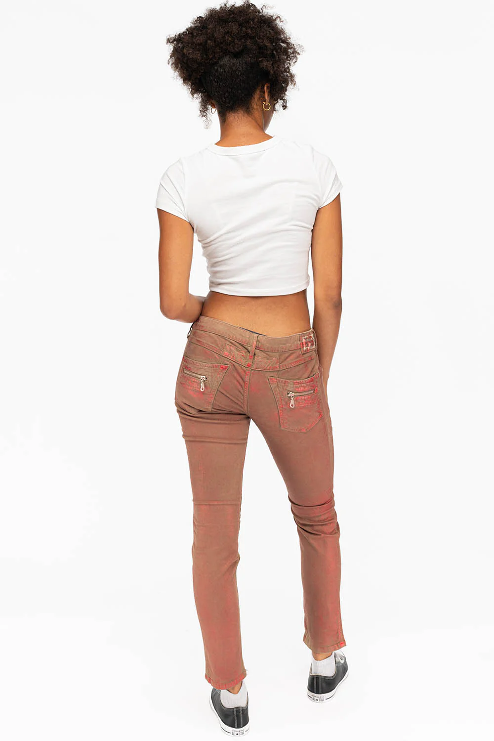 ROBIN'S BIKER WOMENS JEANS IN KHAKI RED FOIL - Image 6