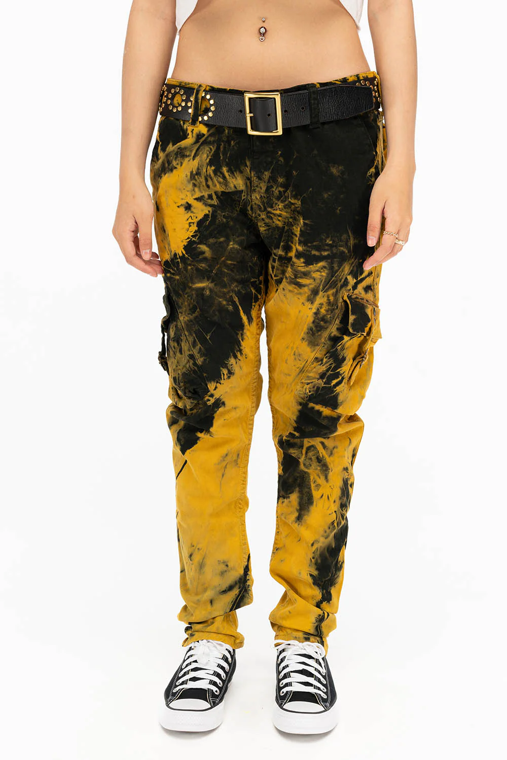 MILITARY STYLE WOMENS CARGO PANTS IN TIE DYE YELLOW - Image 2