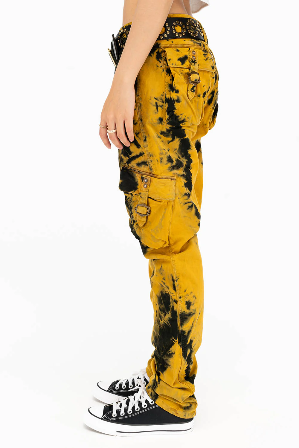 MILITARY STYLE WOMENS CARGO PANTS IN TIE DYE YELLOW - Image 5