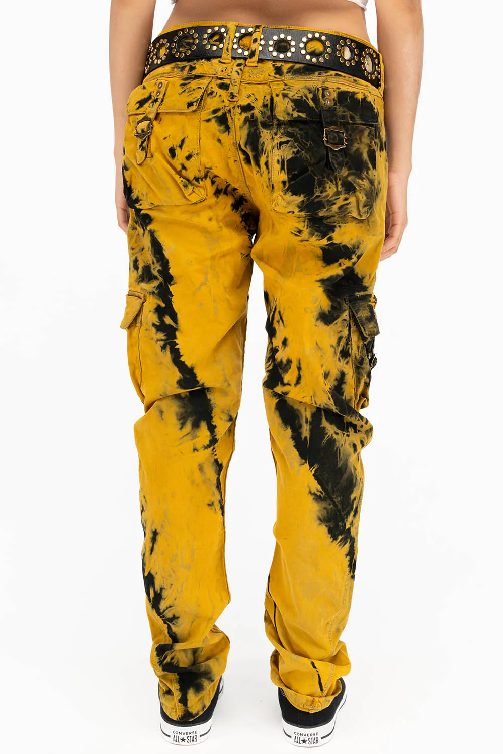 MILITARY STYLE WOMENS CARGO PANTS IN TIE DYE YELLOW - Image 6