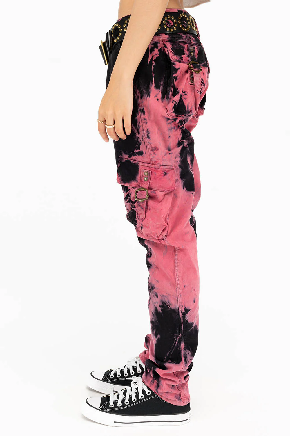 MILITARY STYLE WOMENS CARGO PANTS IN TIE DYE PINK - Image 2