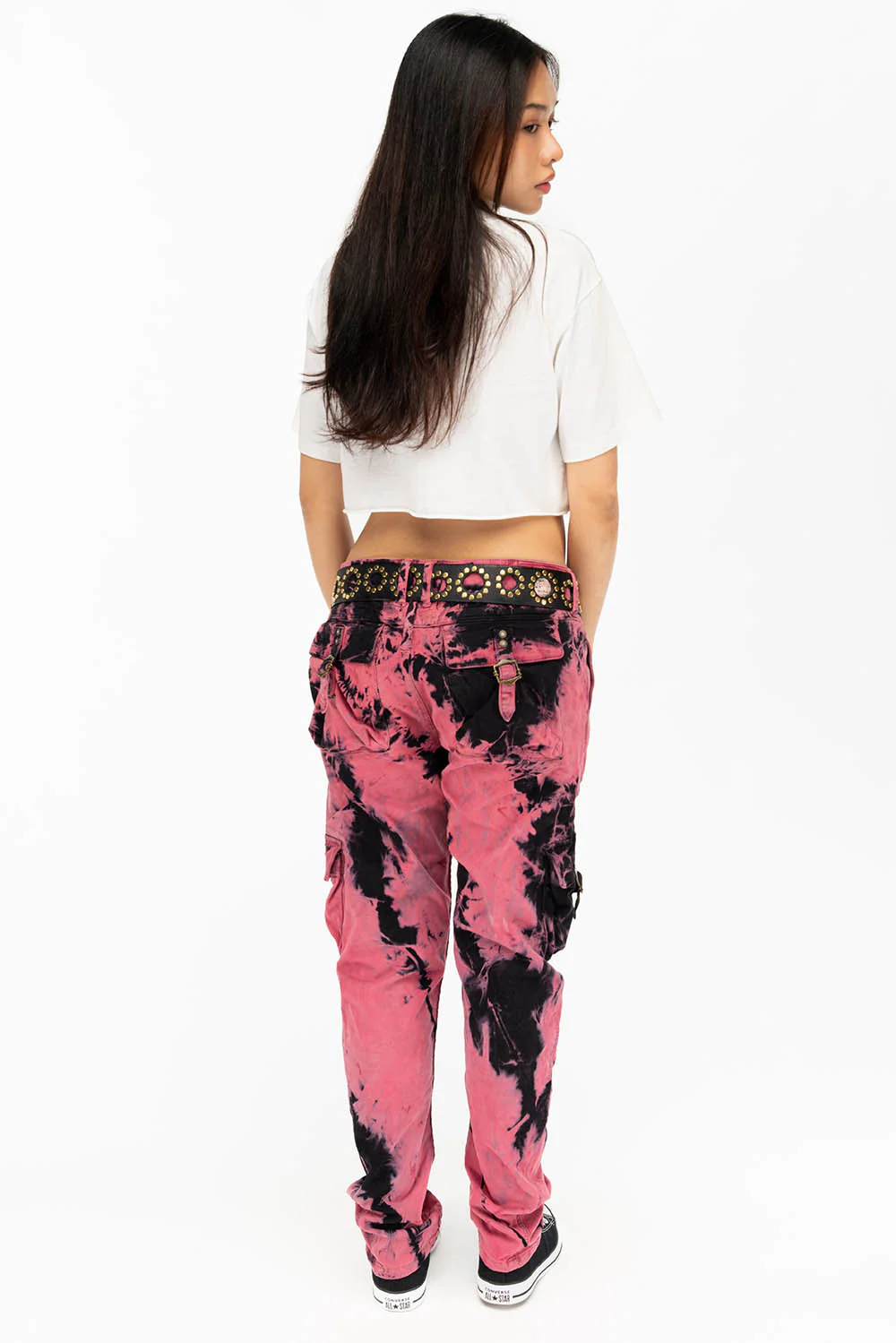 MILITARY STYLE WOMENS CARGO PANTS IN TIE DYE PINK - Image 6