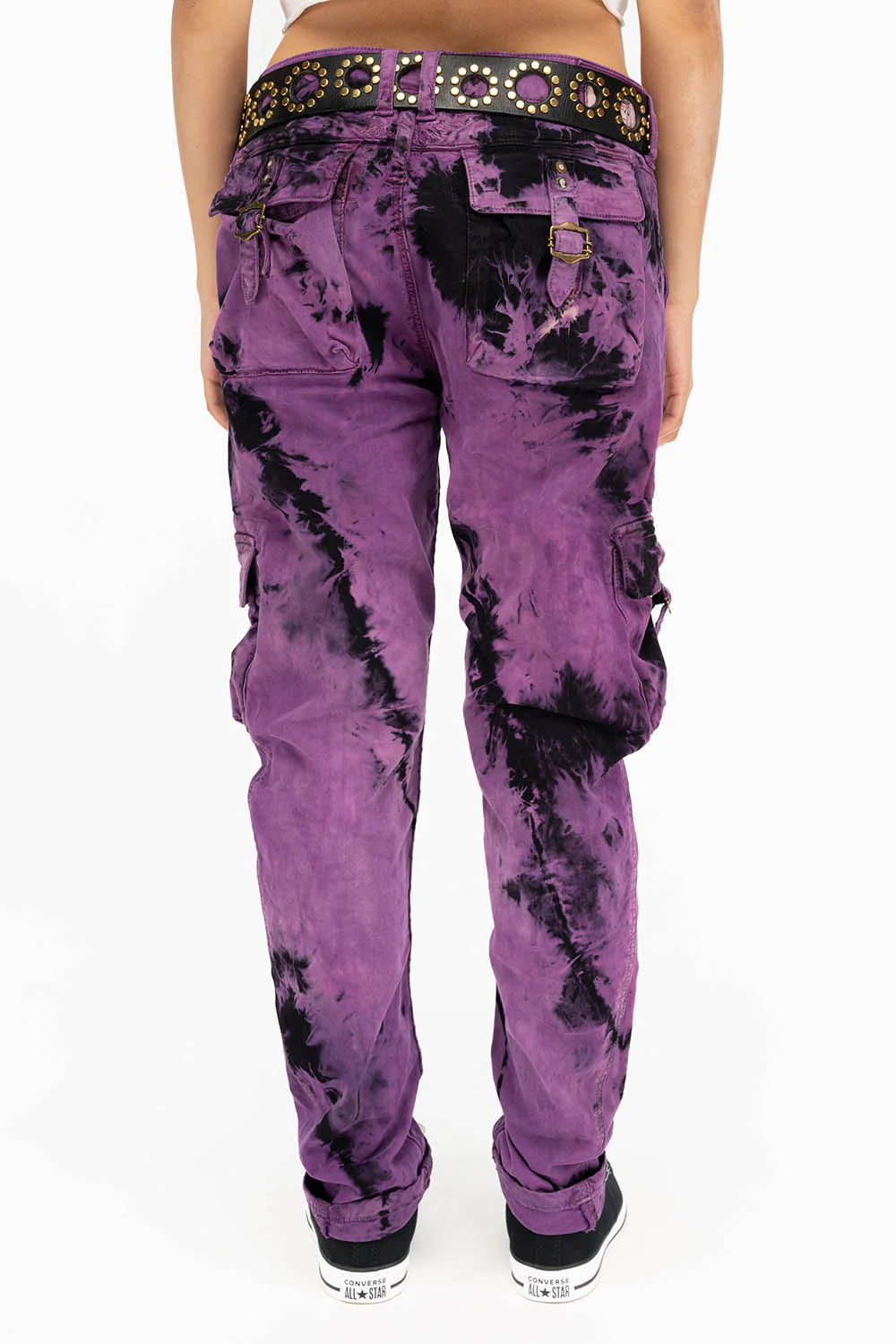 MILITARY STYLE WOMENS CARGO PANTS IN TIE DYE PURPLE - Image 4