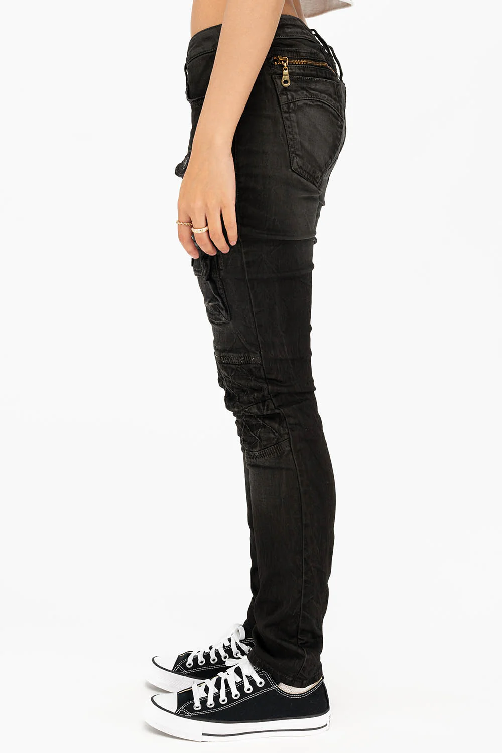 ROBIN'S MILITARY INSPIRED WOMENS SKINNY UTILITARIAN JEANS IN LA BLACK - Image 3
