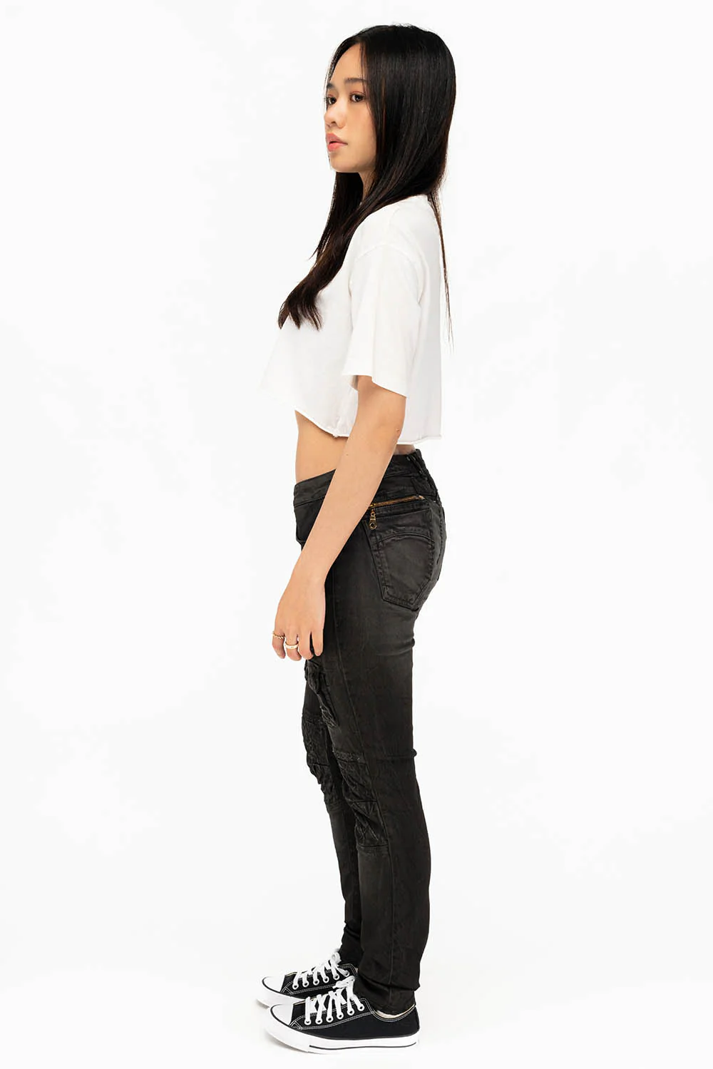 ROBIN'S MILITARY INSPIRED WOMENS SKINNY UTILITARIAN JEANS IN LA BLACK - Image 6