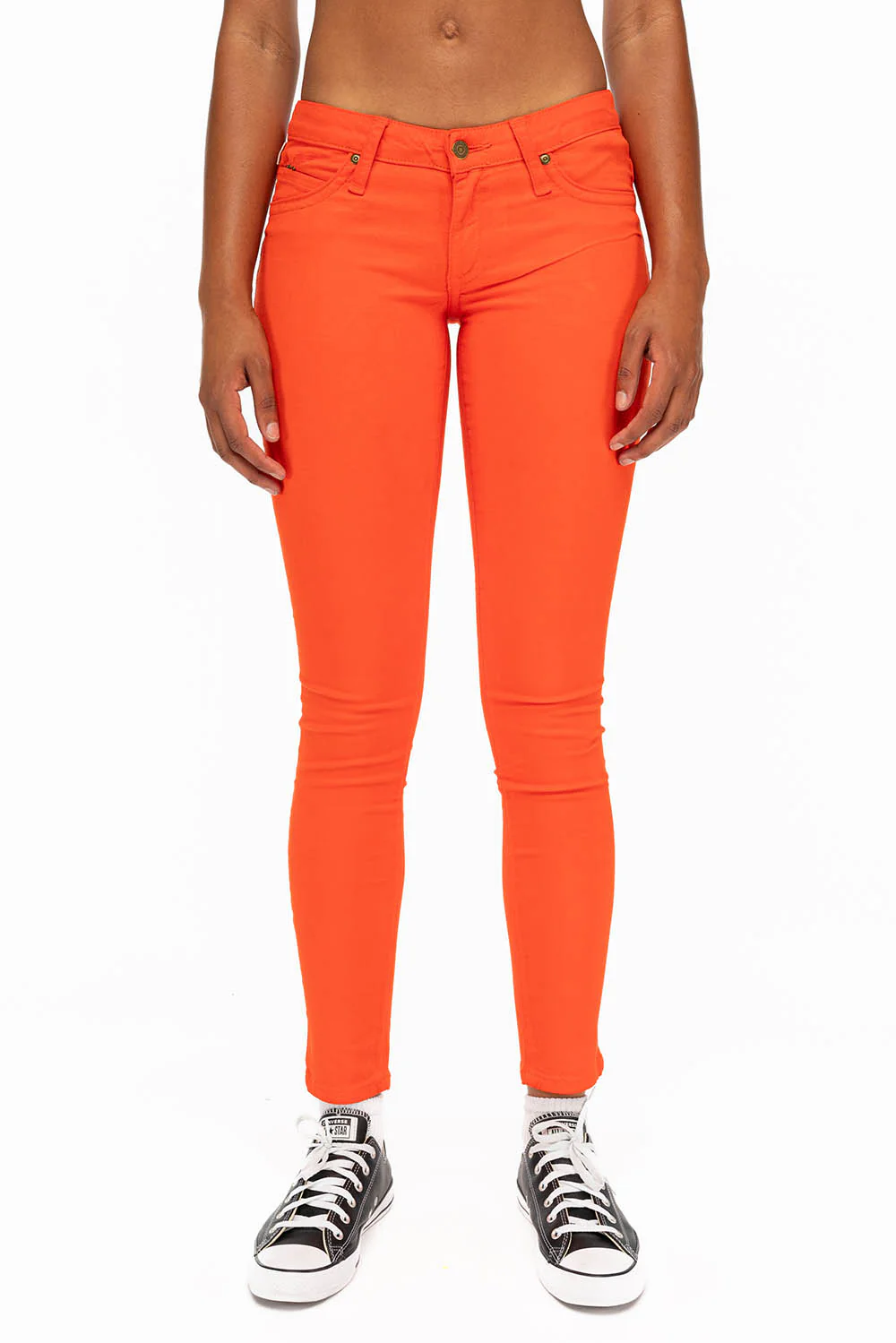 MARILYN WOMENS SKINNY JEANS IN TANGERINE WITH TONAL WINGS - Image 3