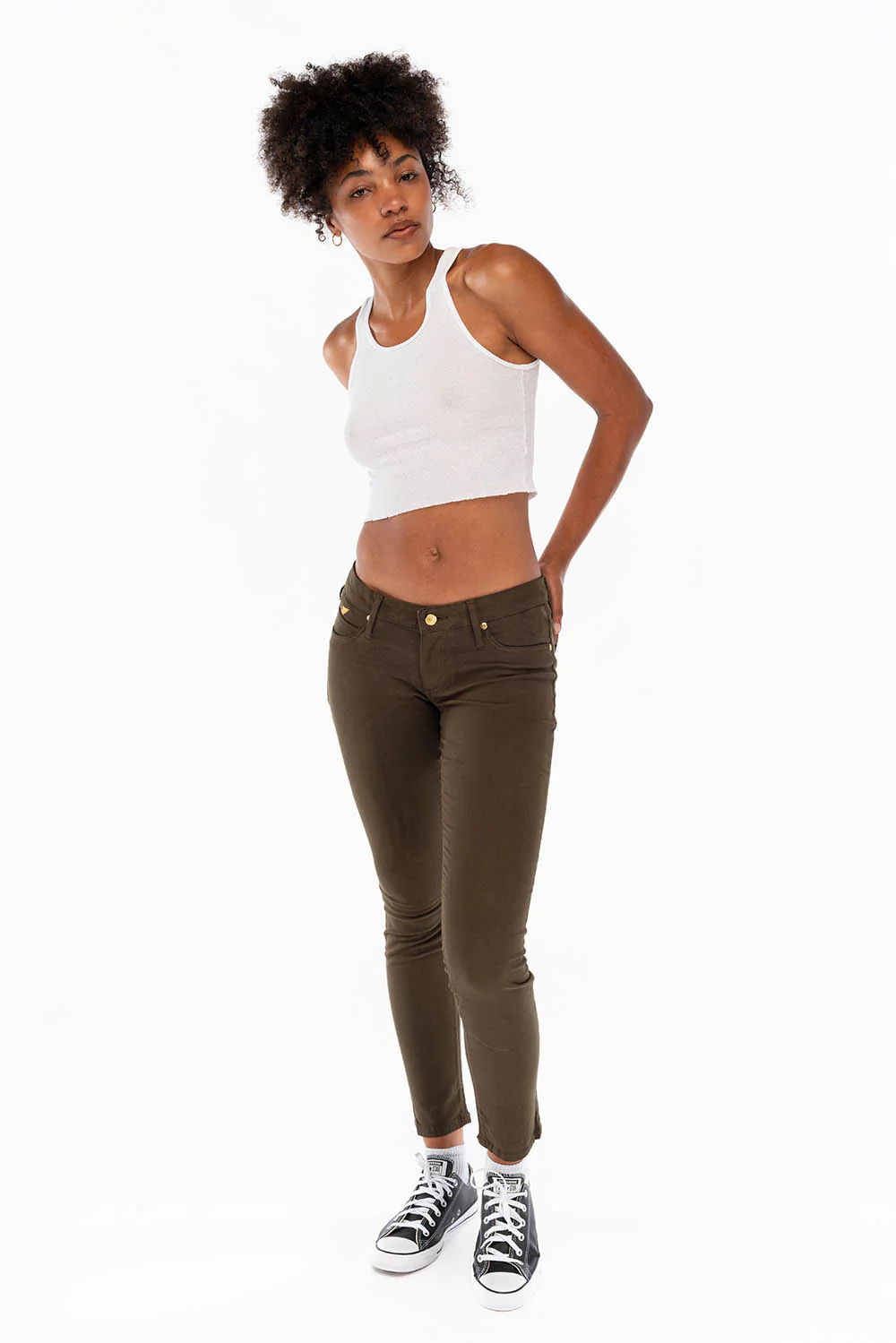 WOMENS SKINNY JEANS IN DARK GREEN WITH GOLD EMBROIDERY AND LOGO - Image 7