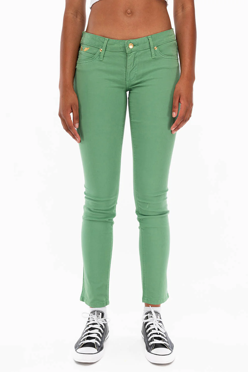 ROBIN'S NAT SKINNY WOMENS SKINNY JEANS IN SQUASH WITH GOLD EMBROIDERY AND LOGO - Image 2