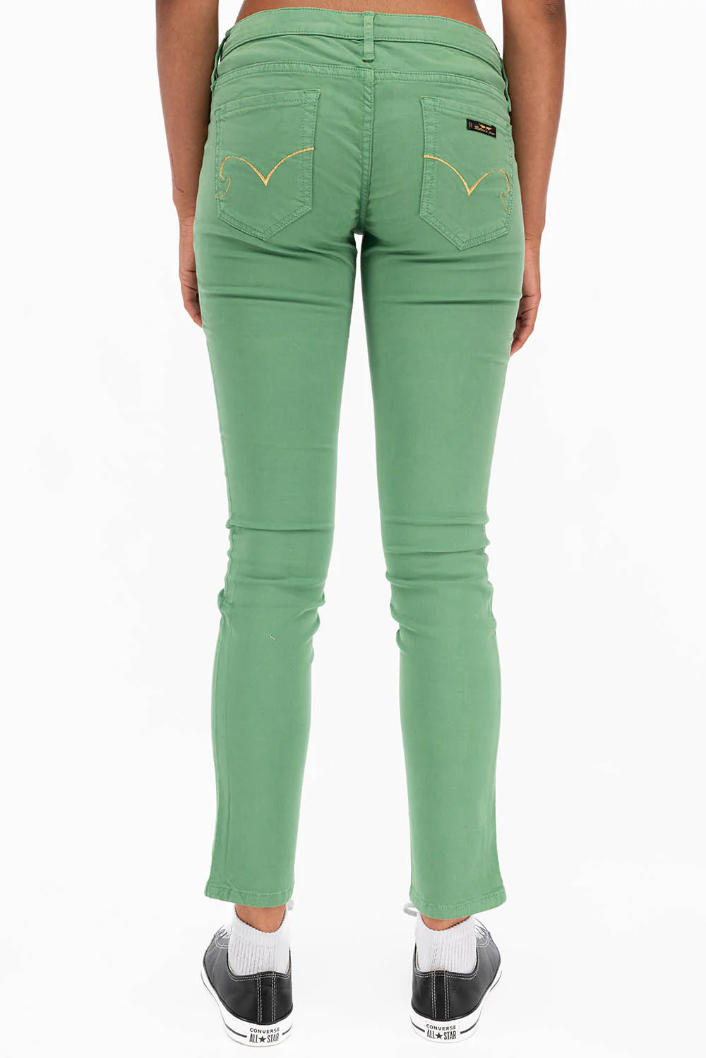 ROBIN'S NAT SKINNY WOMENS SKINNY JEANS IN SQUASH WITH GOLD EMBROIDERY AND LOGO - Image 4