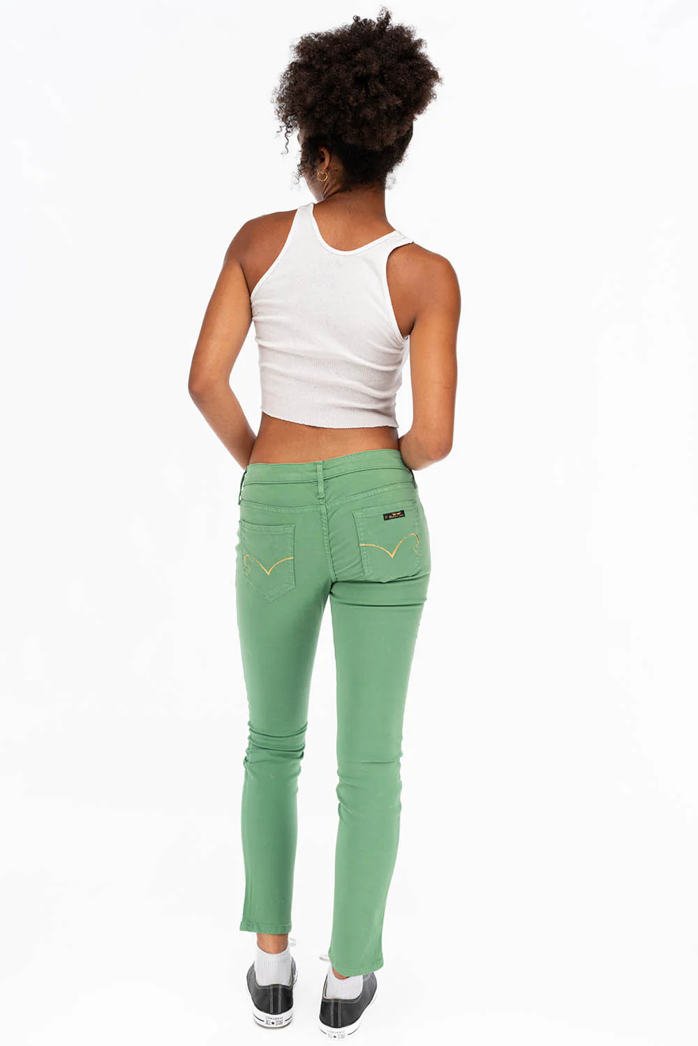 ROBIN'S NAT SKINNY WOMENS SKINNY JEANS IN SQUASH WITH GOLD EMBROIDERY AND LOGO - Image 5
