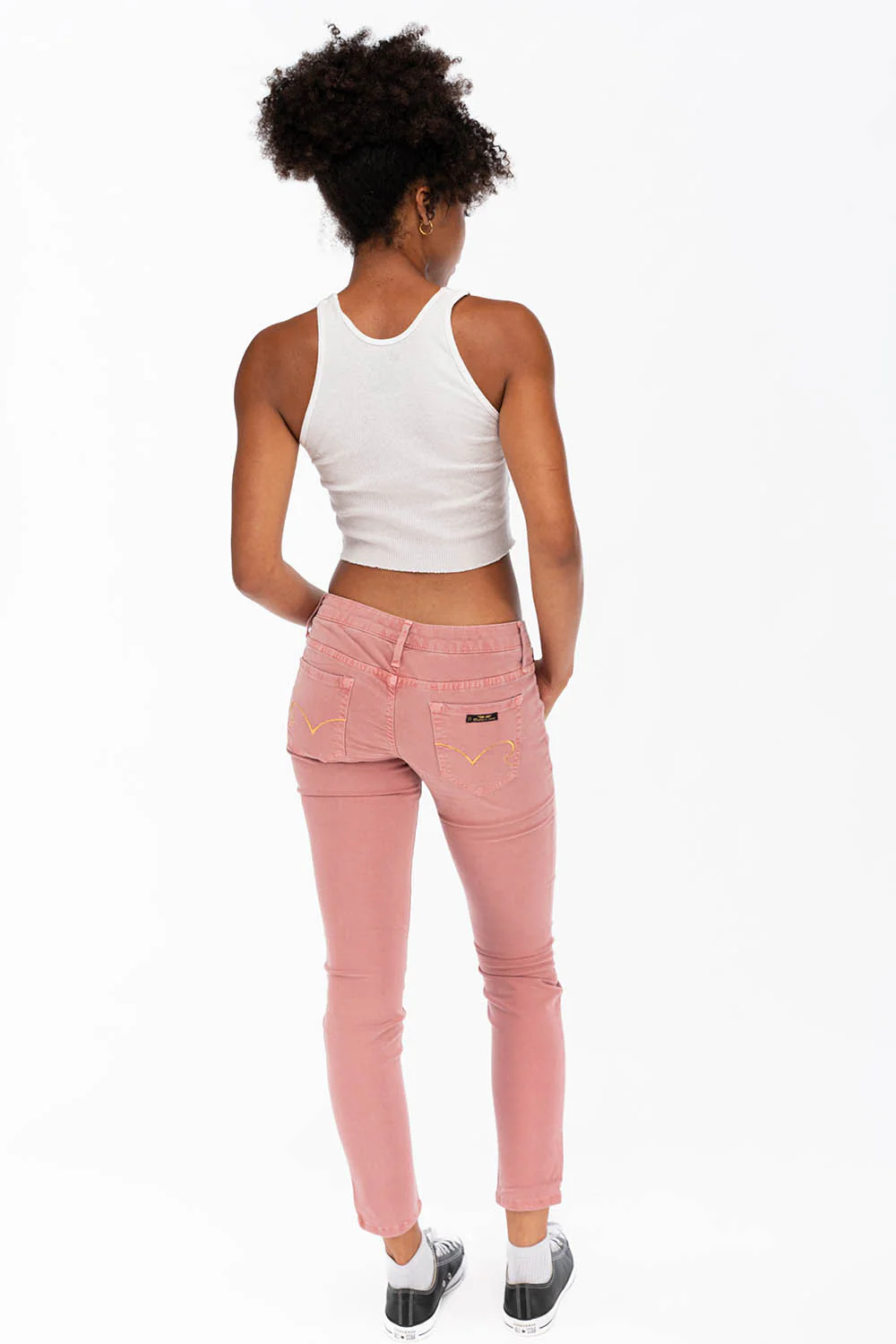 WOMENS SKINNY JEANS IN STRAWBERRY WITH GOLD EMBROIDERY AND LOGO - Image 3