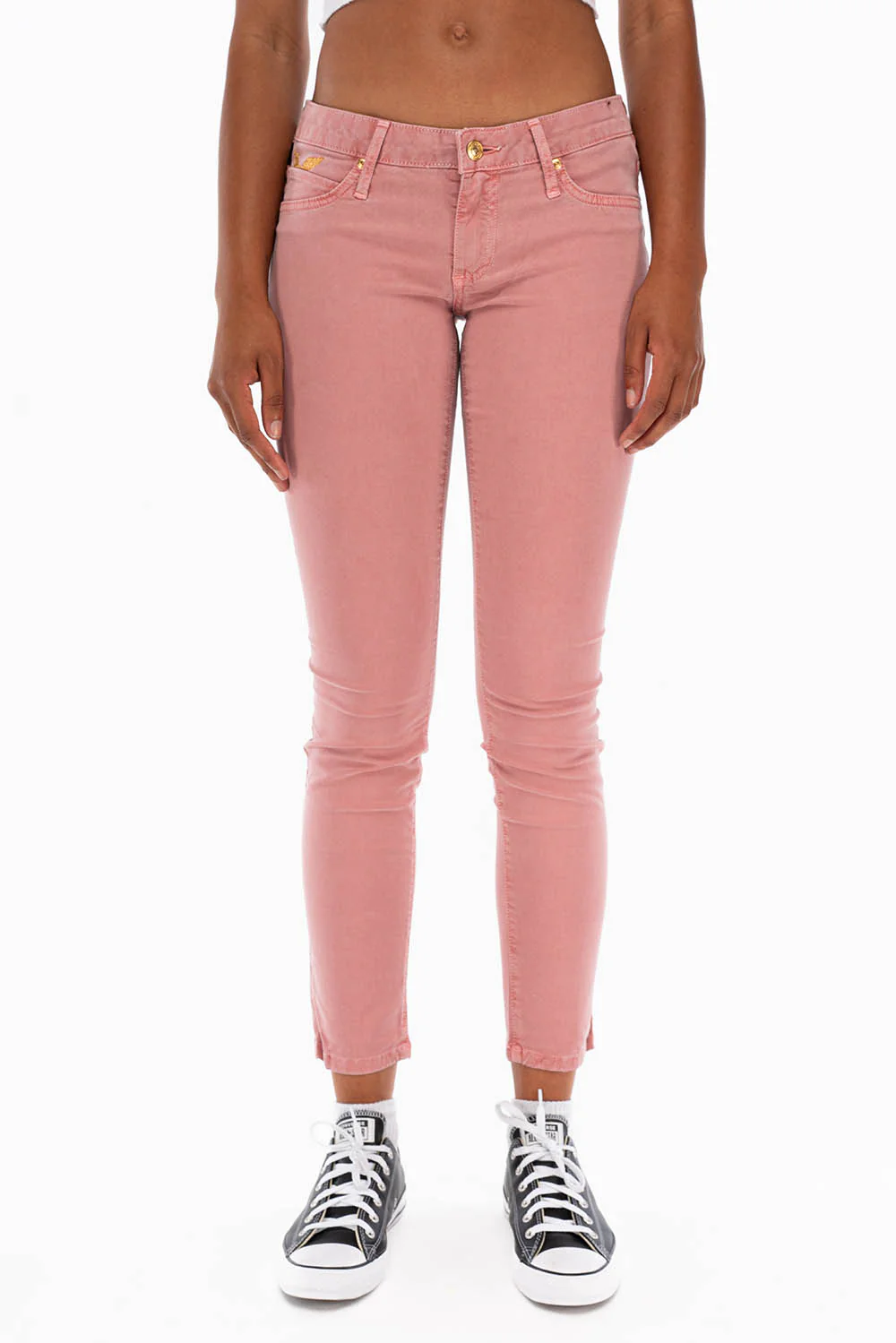 WOMENS SKINNY JEANS IN STRAWBERRY WITH GOLD EMBROIDERY AND LOGO - Image 4