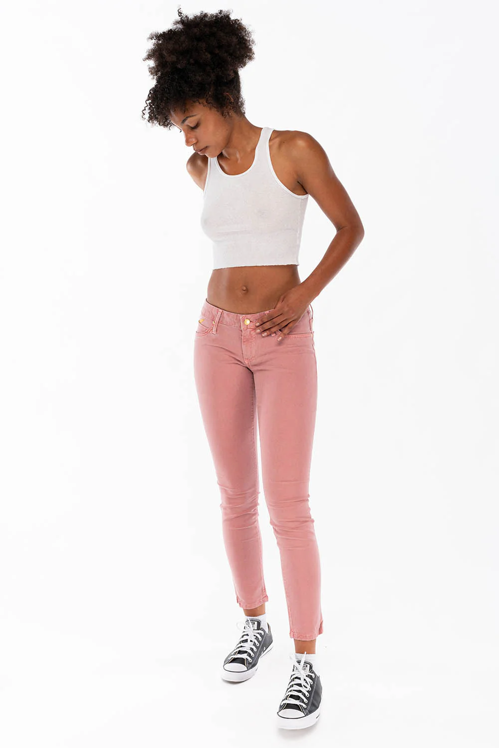 WOMENS SKINNY JEANS IN STRAWBERRY WITH GOLD EMBROIDERY AND LOGO - Image 5