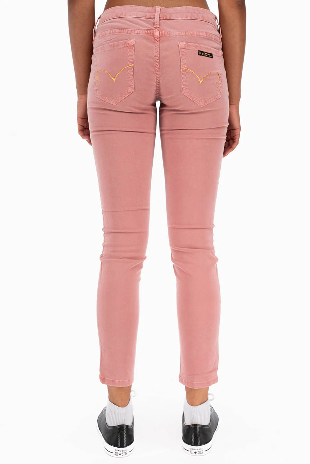 WOMENS SKINNY JEANS IN STRAWBERRY WITH GOLD EMBROIDERY AND LOGO - Image 6