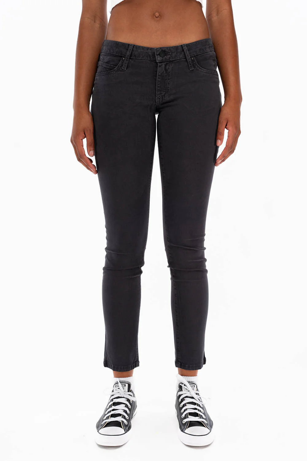 ROBIN'S NAT SKINNY LOW RISE WOMENS SKINNY JEANS IN CHARCOAL WITH TONAL EMBROIDERY AND LOGO - Image 3