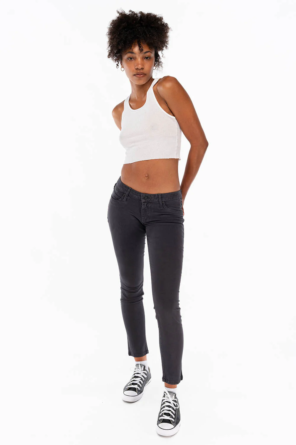 ROBIN'S NAT SKINNY LOW RISE WOMENS SKINNY JEANS IN CHARCOAL WITH TONAL EMBROIDERY AND LOGO - Image 5