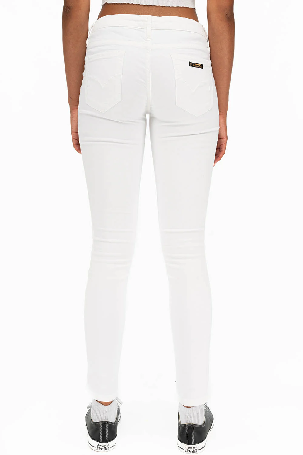 ROBIN'S NAT SKINNY WOMENS SKINNY JEANS IN WHITE WITH TONAL EMBROIDERY AND LOGO - Image 3
