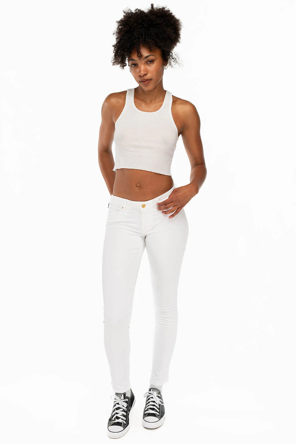 ROBIN'S NAT SKINNY WOMENS SKINNY JEANS IN WHITE WITH TONAL EMBROIDERY AND LOGO - Image 7