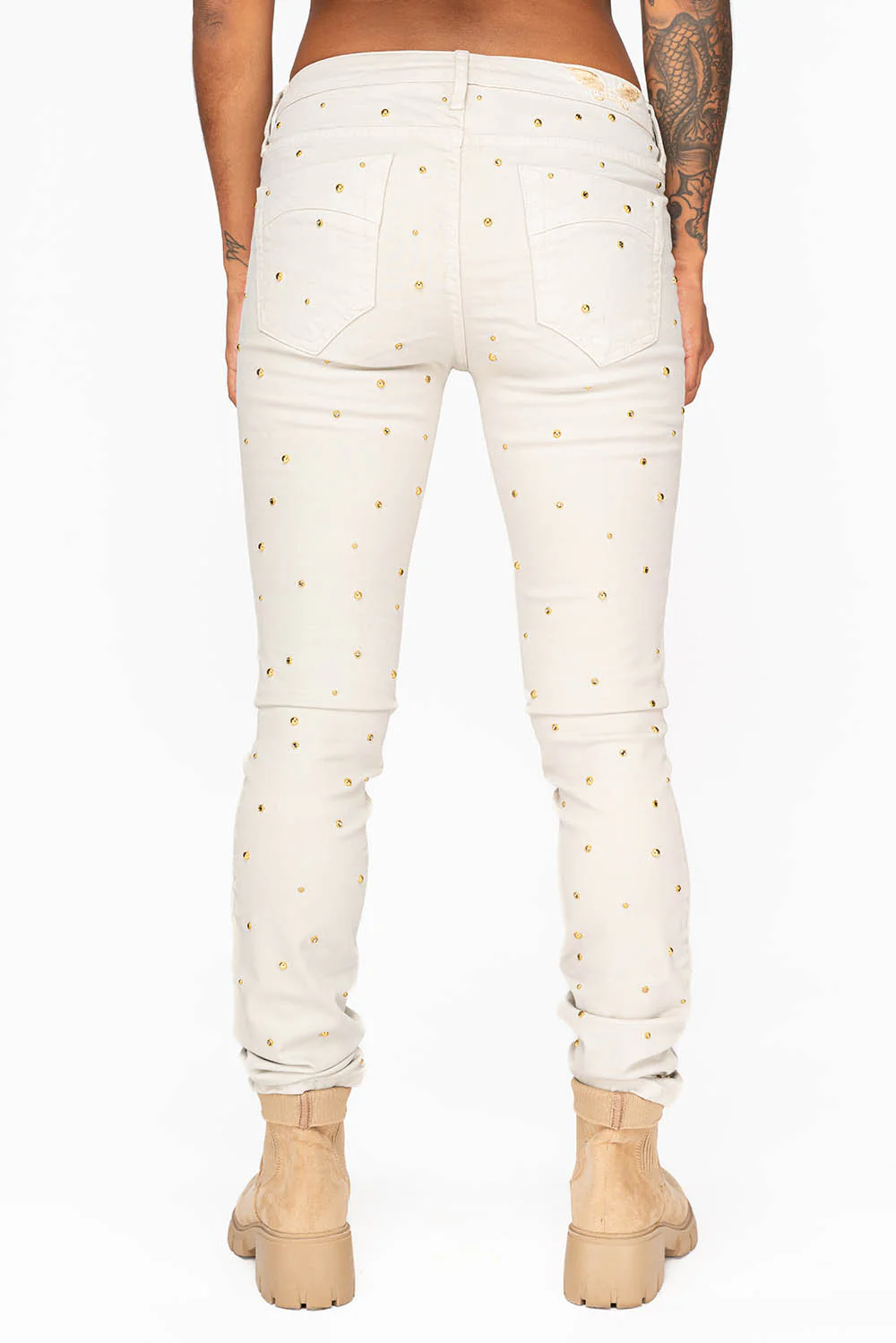 MID RISE WOMENS SKINNY JEANS IN BAKER STONE WASH WITH CRYSTALS - Image 3