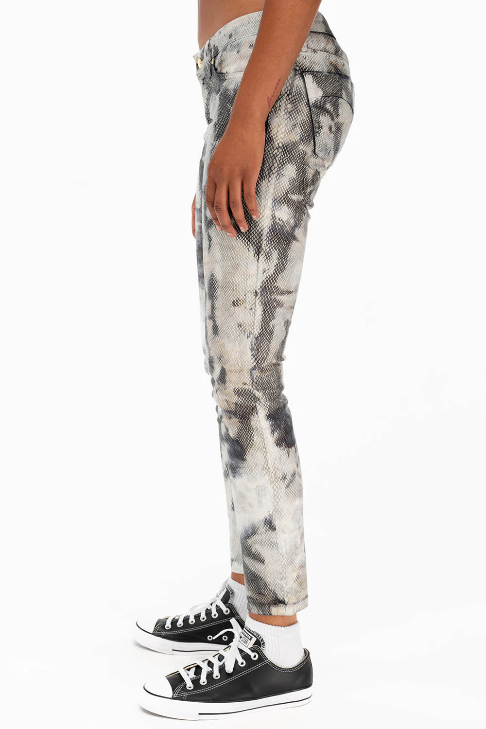 JANE MID RISE WOMENS SKINNY JEANS LIZARD CHARCOAL BLUE WITH GOLD WINGS - Image 2