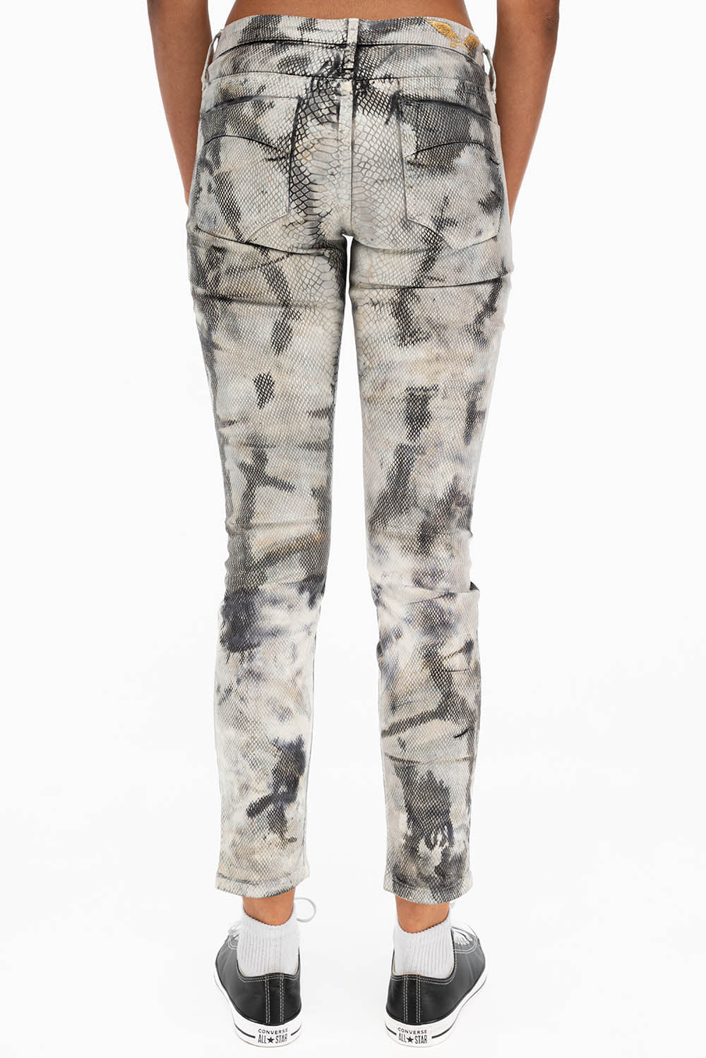 JANE MID RISE WOMENS SKINNY JEANS LIZARD CHARCOAL BLUE WITH GOLD WINGS - Image 3