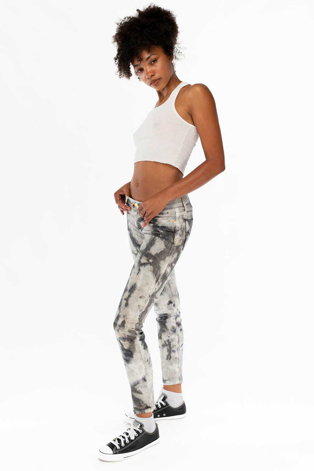 JANE MID RISE WOMENS SKINNY JEANS LIZARD CHARCOAL BLUE WITH GOLD WINGS - Image 4