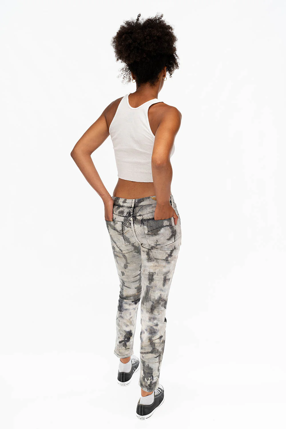 JANE MID RISE WOMENS SKINNY JEANS LIZARD CHARCOAL BLUE WITH GOLD WINGS - Image 5