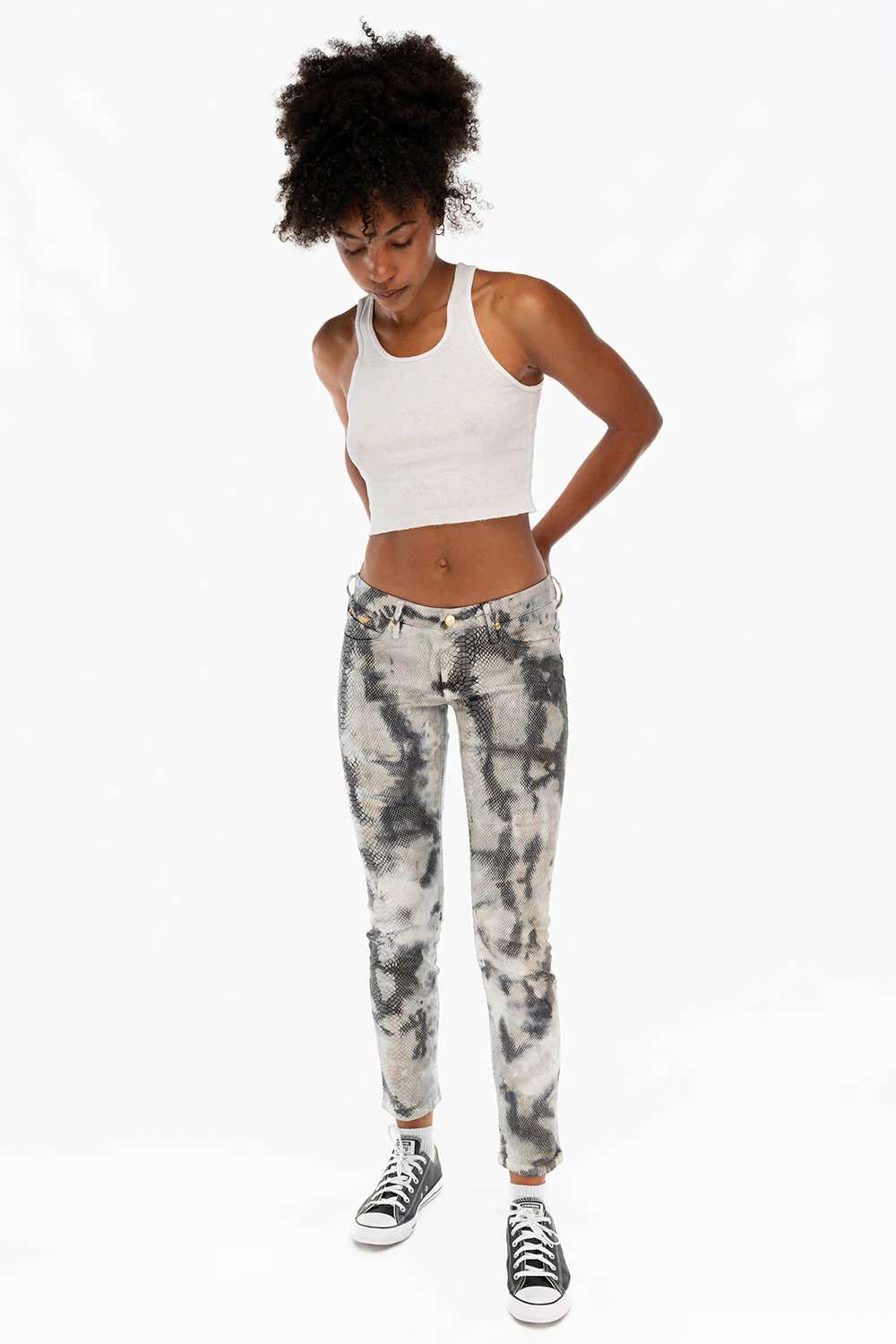 JANE MID RISE WOMENS SKINNY JEANS LIZARD CHARCOAL BLUE WITH GOLD WINGS - Image 6