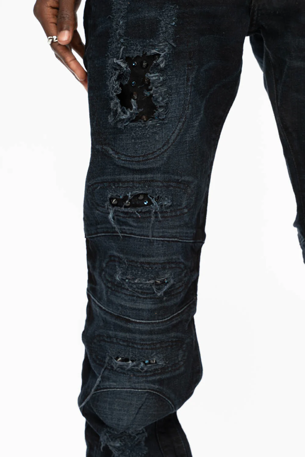 SLIM JEANS WITH OVAL PATCHES WITH STUDS AND CRYSTALS IN F_ED UP BLACK - Image 2
