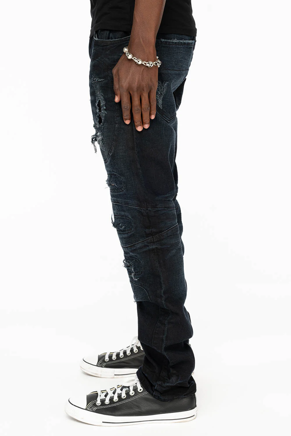 SLIM JEANS WITH OVAL PATCHES WITH STUDS AND CRYSTALS IN F_ED UP BLACK - Image 4