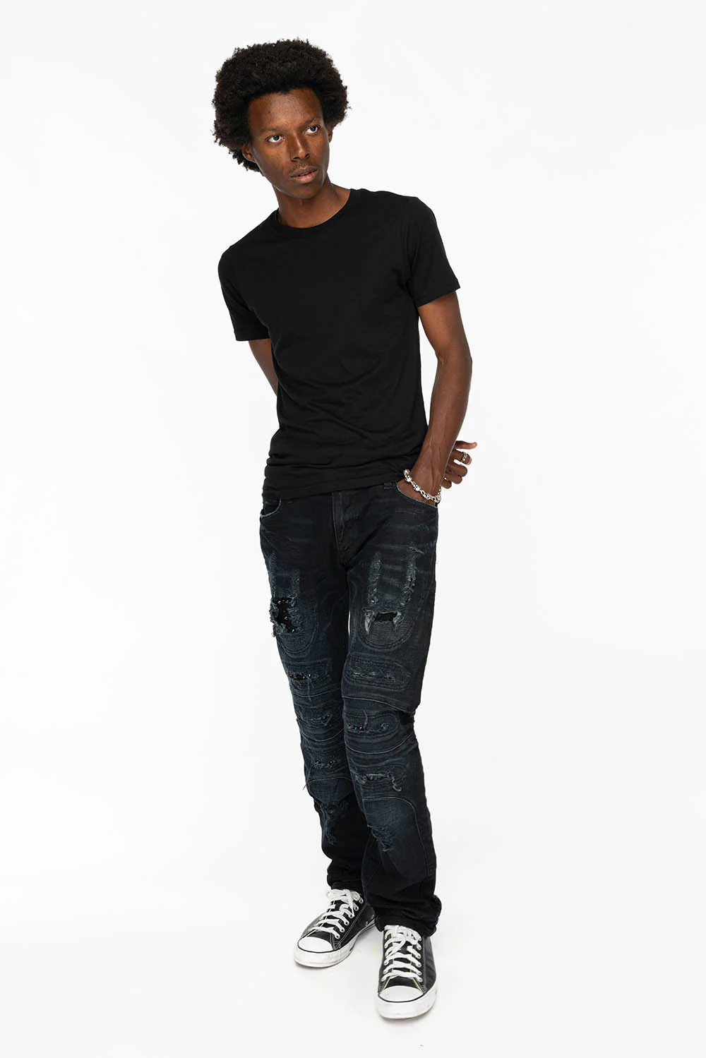SLIM JEANS WITH OVAL PATCHES WITH STUDS AND CRYSTALS IN F_ED UP BLACK - Image 8