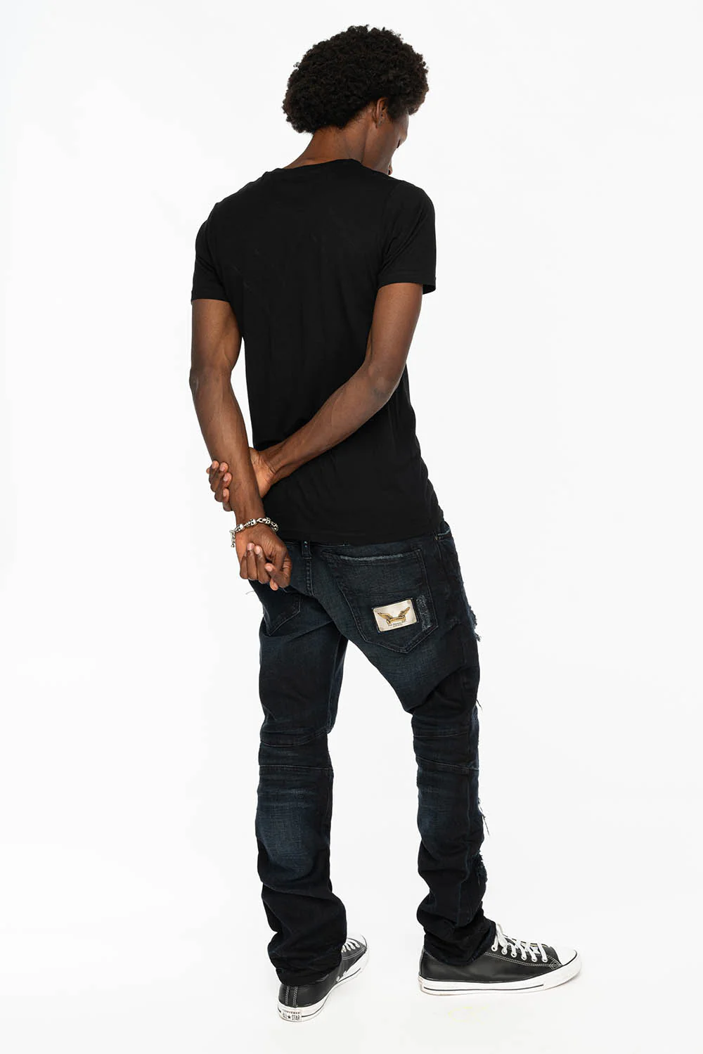 SLIM JEANS WITH OVAL PATCHES WITH STUDS AND CRYSTALS IN F_ED UP BLACK - Image 9