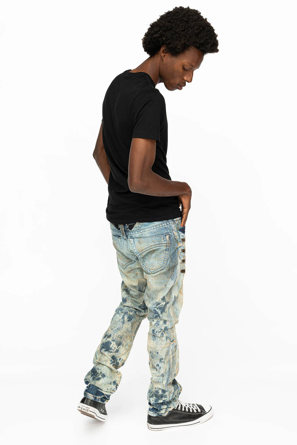 MENS MOTORCYCLE ZIPPERS SLIM JEANS IN JOSEPH INDIGO WASH - Image 3