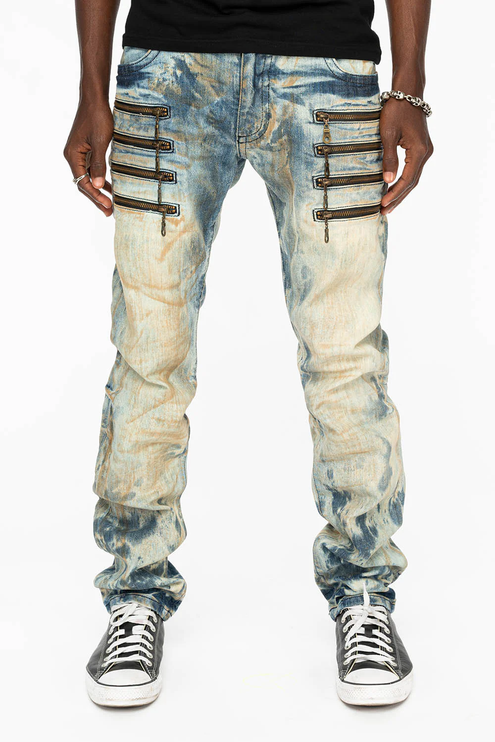 MENS MOTORCYCLE ZIPPERS SLIM JEANS IN JOSEPH INDIGO WASH - Image 9