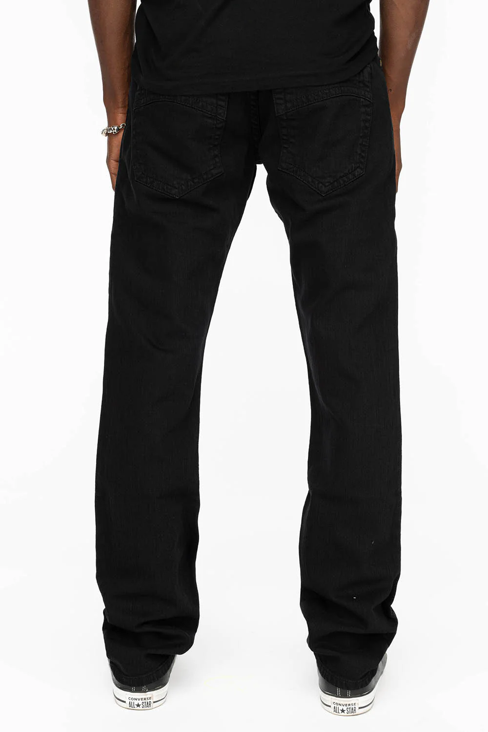 MENS MOTORCYCLE ZIPPERS SLIM JEANS IN OVERDYE BLACK WASH - Image 3
