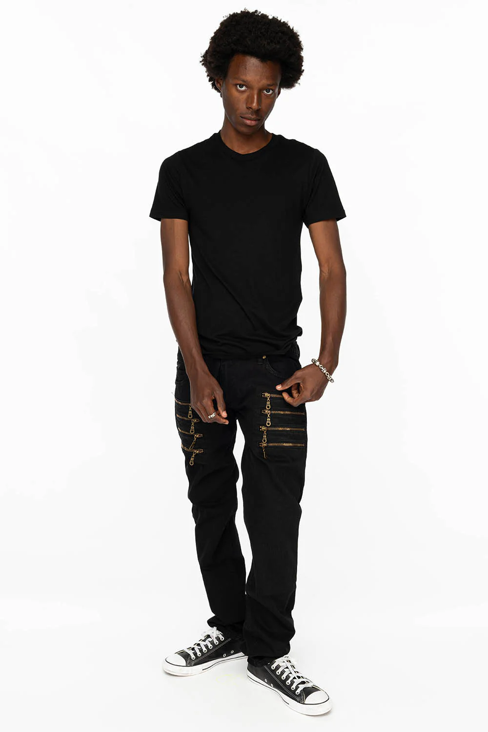 MENS MOTORCYCLE ZIPPERS SLIM JEANS IN OVERDYE BLACK WASH - Image 7