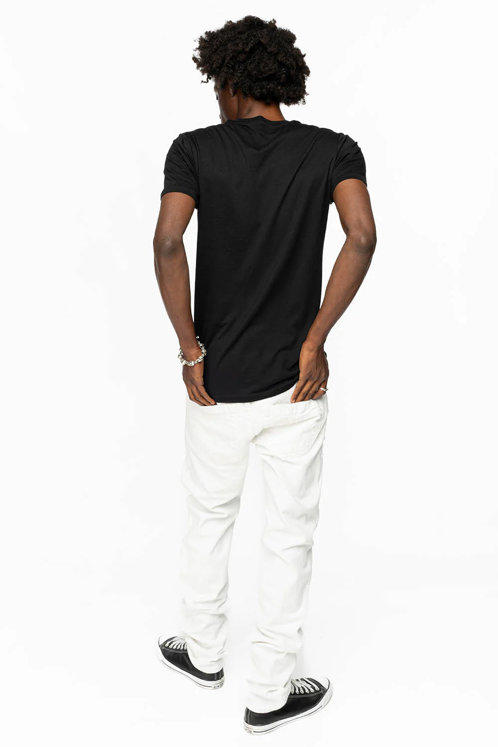 MENS CLASSIC 5 POCKET SLIM LEG JEANS IN WHITE BROKEN - Image 6