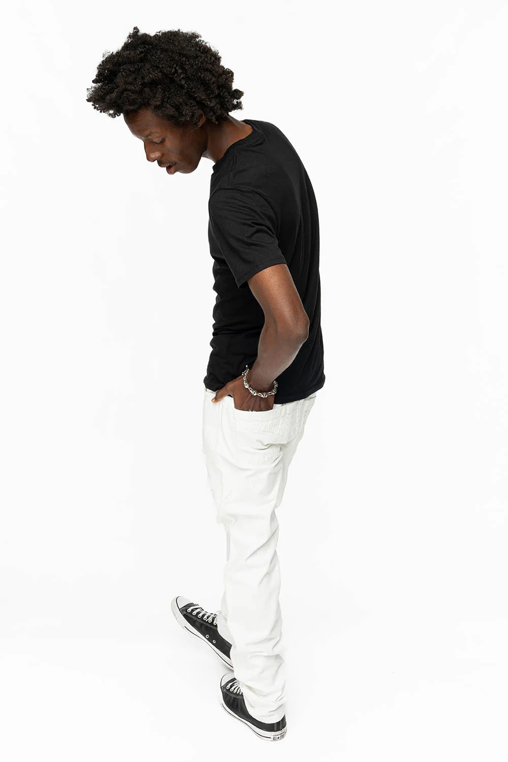 MENS CLASSIC 5 POCKET SLIM LEG JEANS IN WHITE BROKEN - Image 7