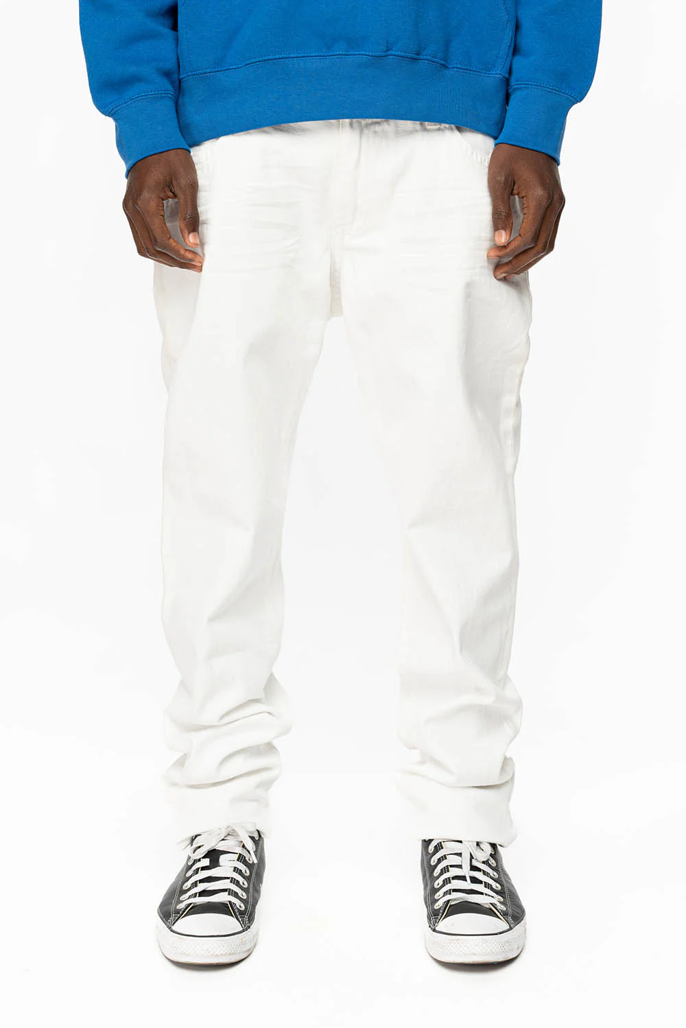 MENS LONG FLAP SLIM JEANS WITH FULL CLEAR & SAPPHIRE CRYSTALS IN PURE WHITE DNM - Image 2
