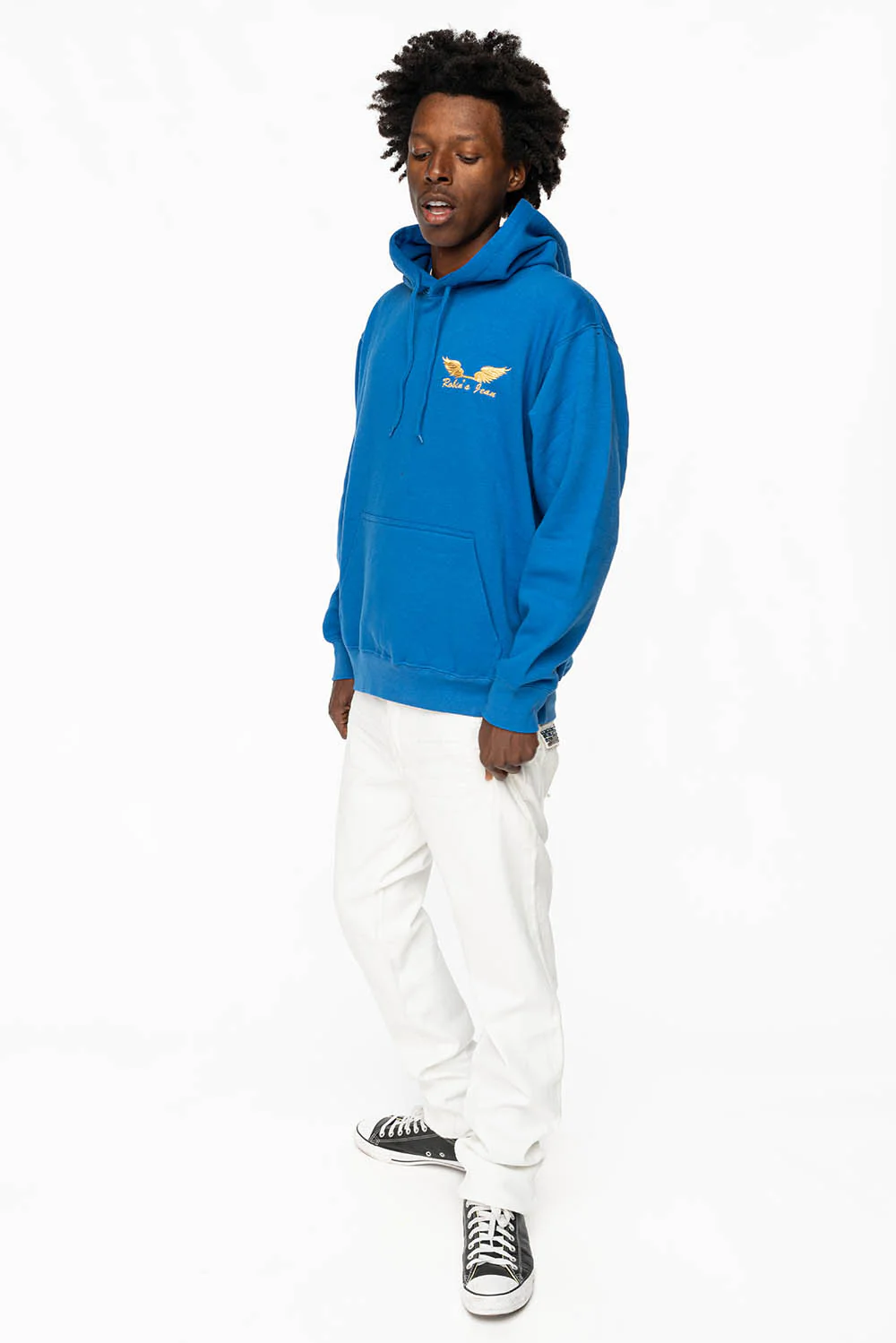 MENS LONG FLAP SLIM JEANS WITH FULL CLEAR & SAPPHIRE CRYSTALS IN PURE WHITE DNM - Image 5