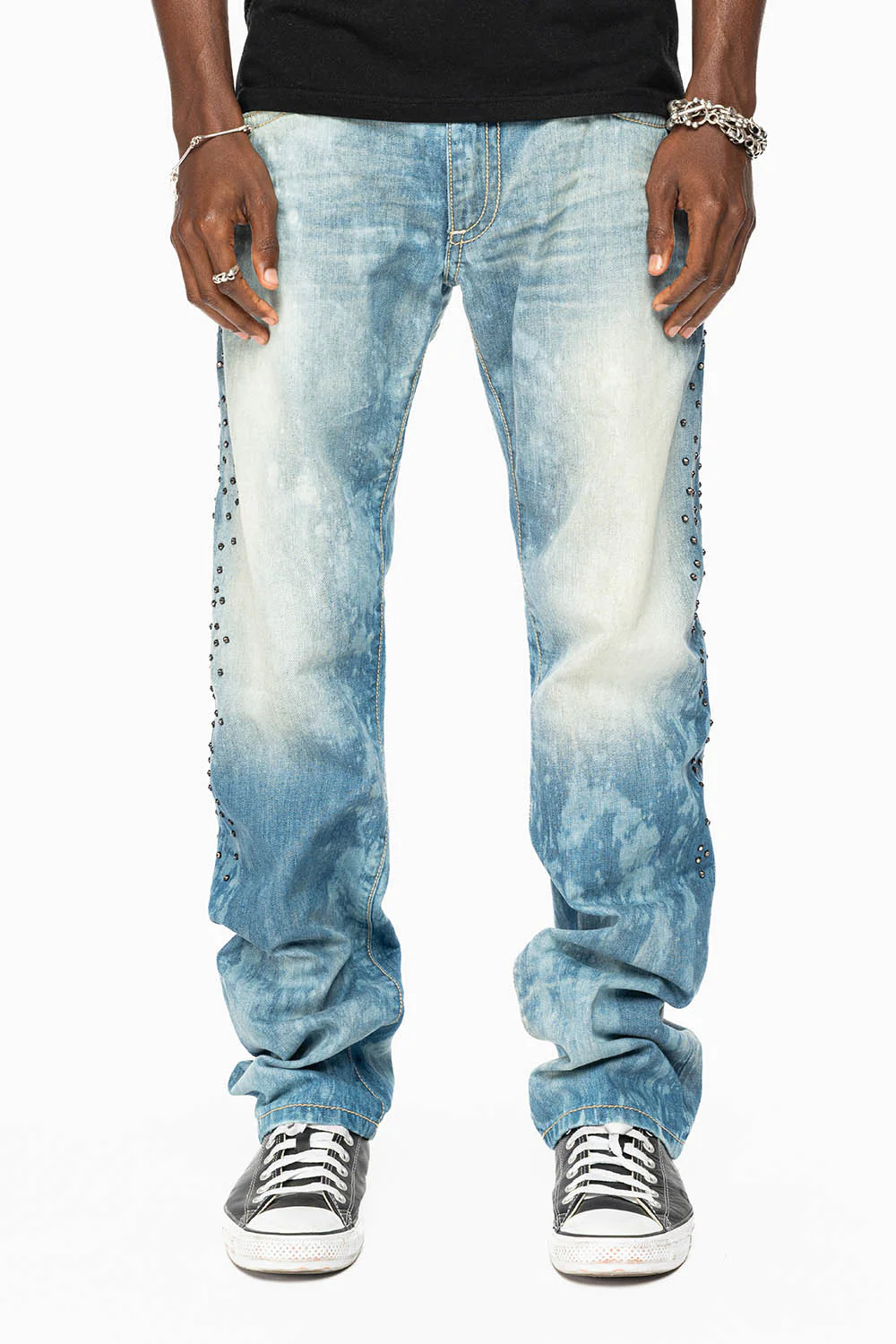 STRAIGHT CUT JEANS IN AQUARAMA WASH EMBELLISHED WITH CRYSTALS AND PATCHES - Image 11