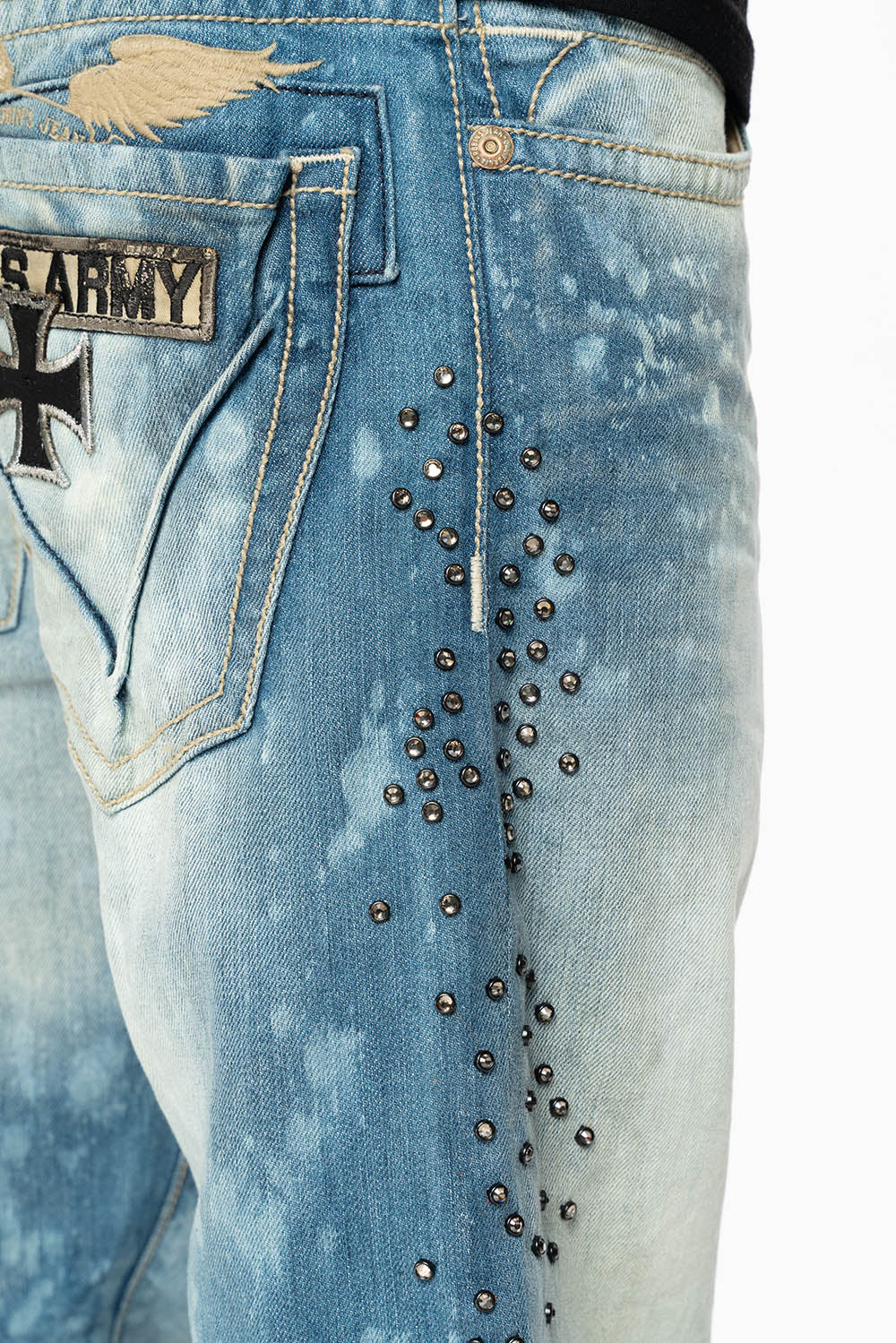 STRAIGHT CUT JEANS IN AQUARAMA WASH EMBELLISHED WITH CRYSTALS AND PATCHES - Image 4