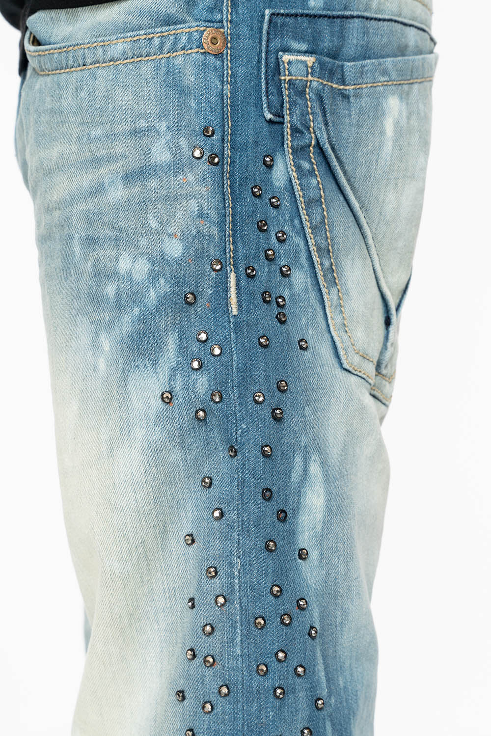 STRAIGHT CUT JEANS IN AQUARAMA WASH EMBELLISHED WITH CRYSTALS AND PATCHES - Image 6