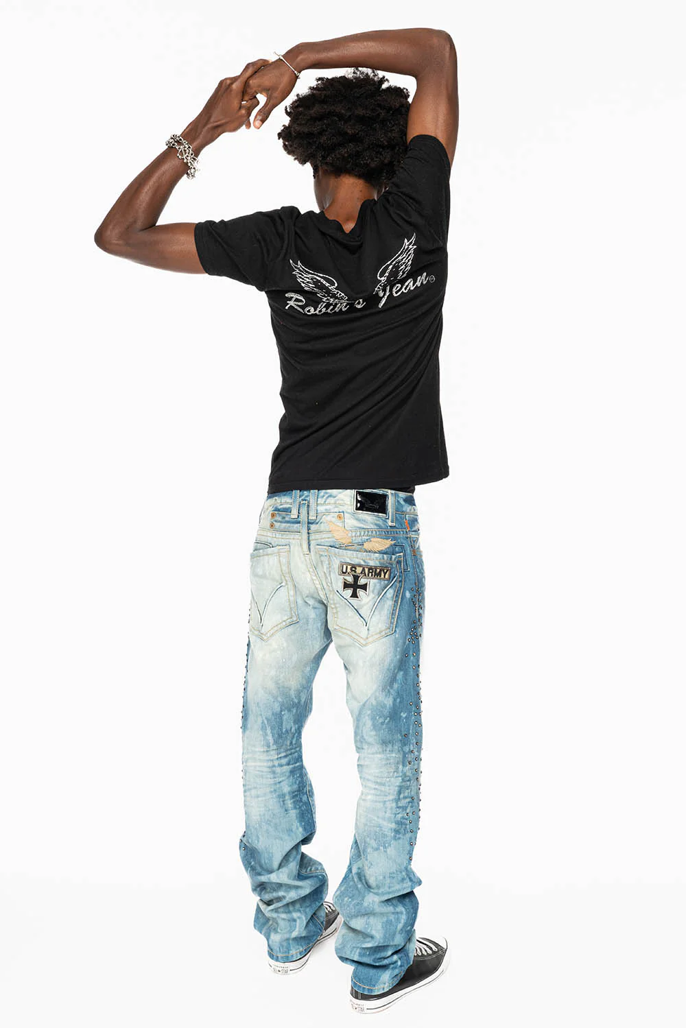 STRAIGHT CUT JEANS IN AQUARAMA WASH EMBELLISHED WITH CRYSTALS AND PATCHES - Image 7